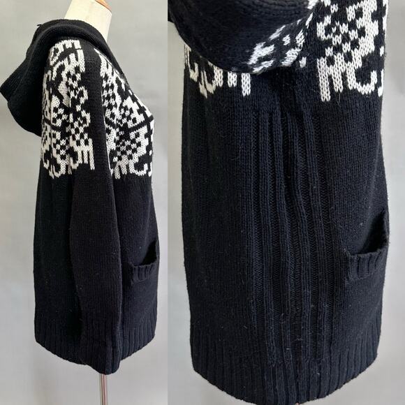 Moda International Y2k black/white Southwestern sweater tie cardigan Size medium - Picture 2 of 16